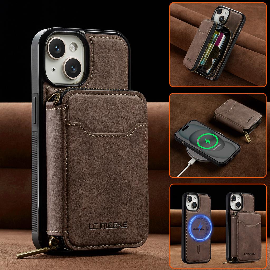 LC.IMEEKE L6 For iPhone 13 Mini/12 Mini Magnetic Case Detachable Zipper Wallet Leather Coated PC + TPU Phone Cover