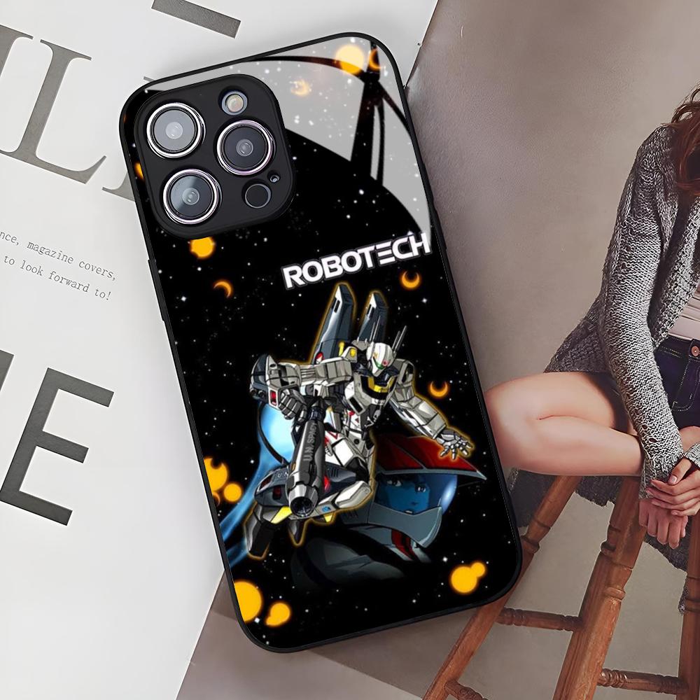 

Чехол для телефона Robotech из аниме для iPhone 16 15 14 12 11 13 Pro Max Mini X Xr Xs Se 8 Plus Стеклянная крышка iPhone 16 Pro