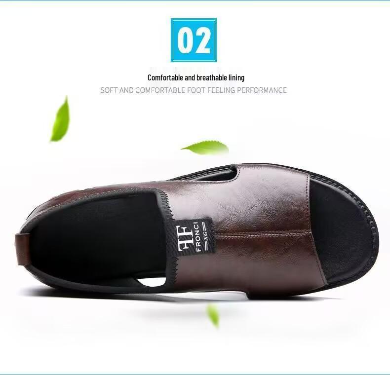 Men's Plus Size 48 Casual Leather Sandals, Summer 2025 Non-Slip Breathable Driving Shoes.