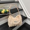 Winter Bow Soft Plush Bags for Women Versatile Solid Color Ladies Underarm Bag Simple Portable Female Faux Fur Handbags Tote