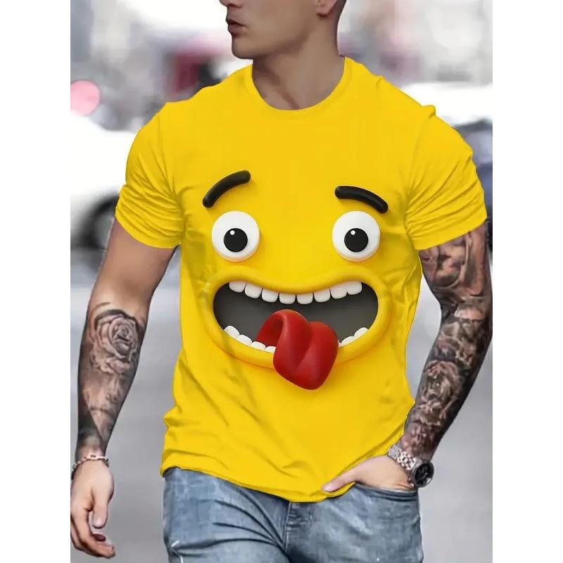 Summer Round Neck Cartoon Face Graphic 3D Print T-shirts Fashionable Casual Short Sleeved Men's T-shirts