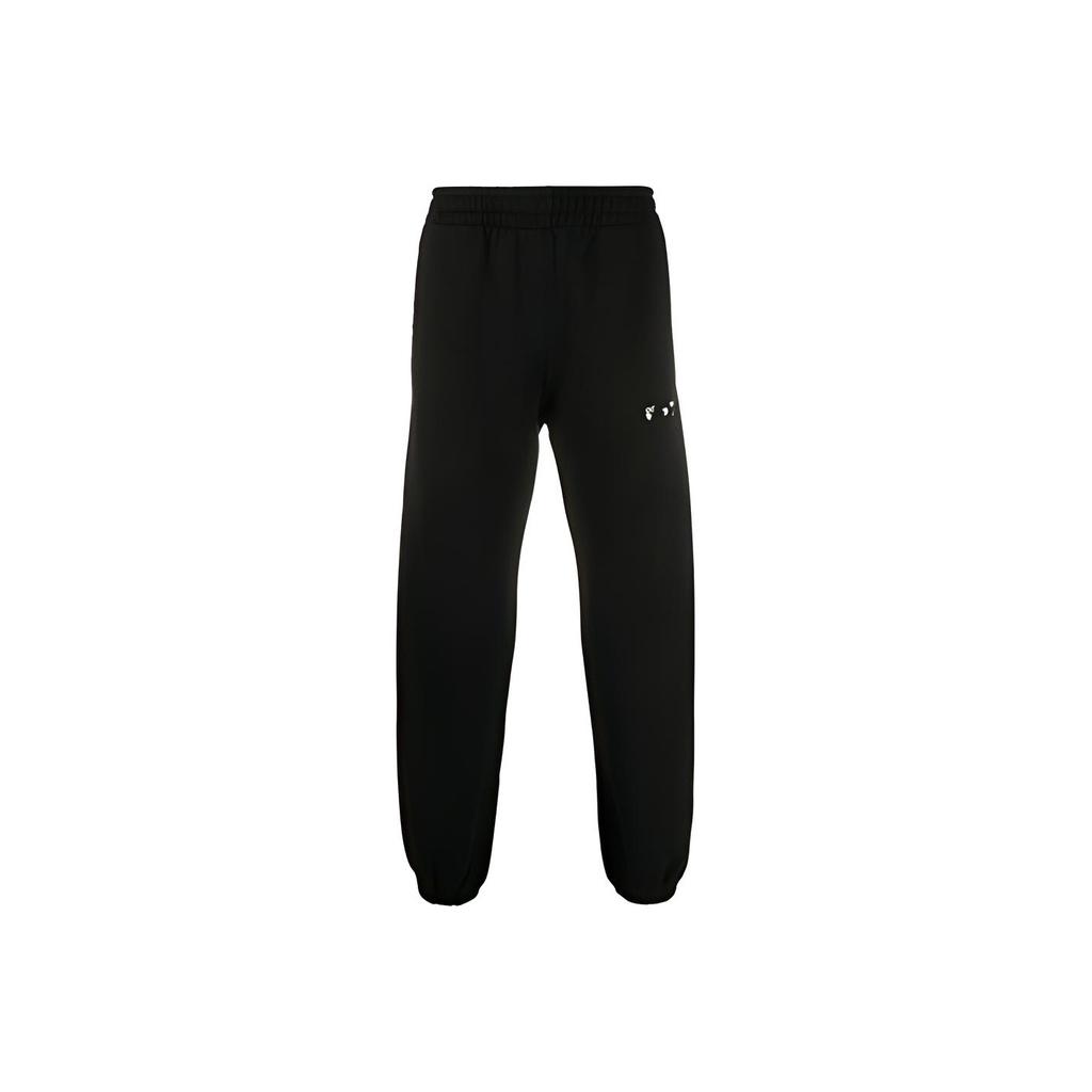 Off-White FW20 Logo Embroidered Cuffed Casual Sweatpants Knitted Sports Pants Men Bottoms Black OMCH030E20FLE0011001