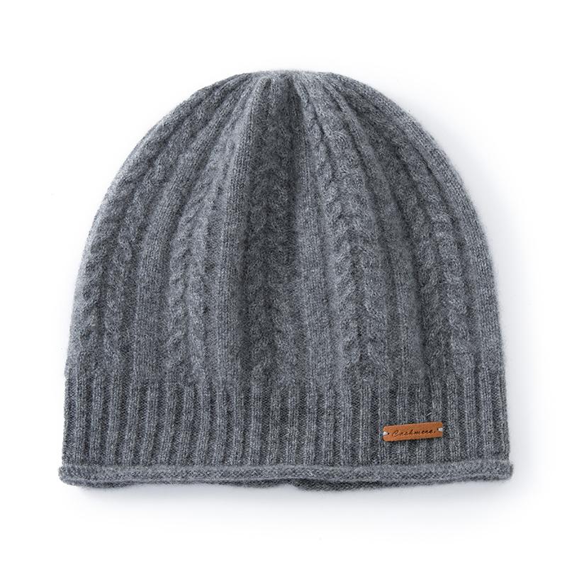 Women's 100% Pure Cashmere Knit Slouchy Beanie Cable Pattern Winter Hat Warm Soft Cozy Casual Cap for Cold Weather