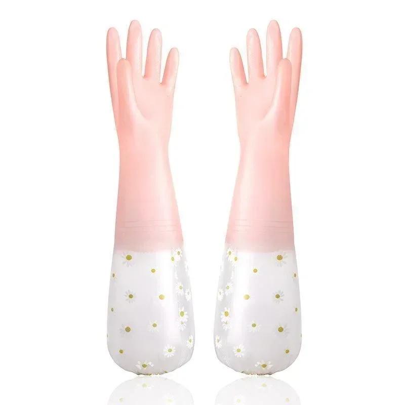 

Бытовые резиновые перчатки с длинным рукавом Перчатки для мытья посуды Перчатки для чистки кухонной духовки Перчатки для чистки домашних животных Аксессуары для дома и кухни розовый