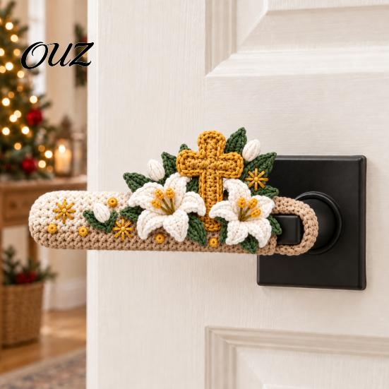 Seasonal Interior Decor Christmas Door Handle Cover, Knitted Lever Handles Cute Santa Gingerbread Claus Covers Man Penguin, Festive Sleeve for