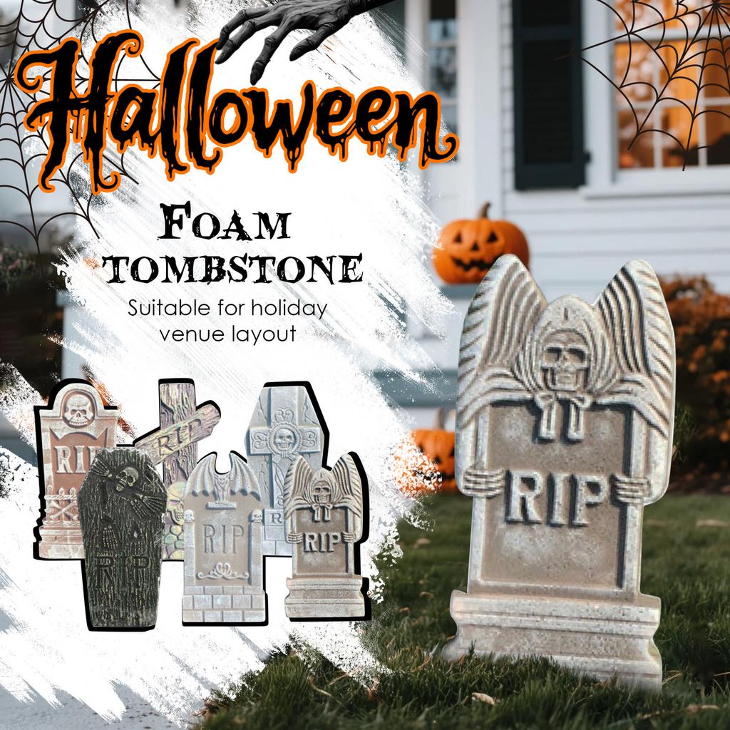 Halloween Foam Cemetery Headstone, Halloween Tombstone Outdoor Decoration For Grave Decoration With 12 Metal Stakes For Cemetery Yard Party Decoration