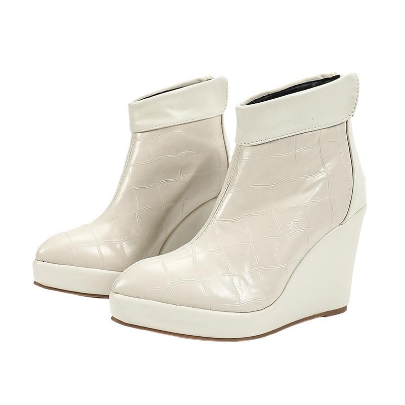 

Fashion 2025 Autumn Early Winter Shoes Women High Heels Boots Pointed toe Fashion Ladies Wedges Shoes 10cm Black White Plus Size 42 D657 42 белый