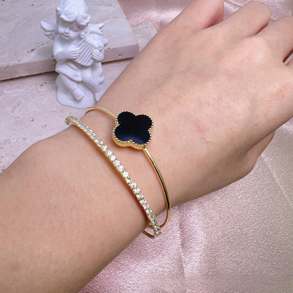 Brățară Premium Trifoi cu Patru Foi Zirconiu Strat Dublu Brățară cu Deschidere Ajustabilă Lux Non-Alergenic Brățară de Damă