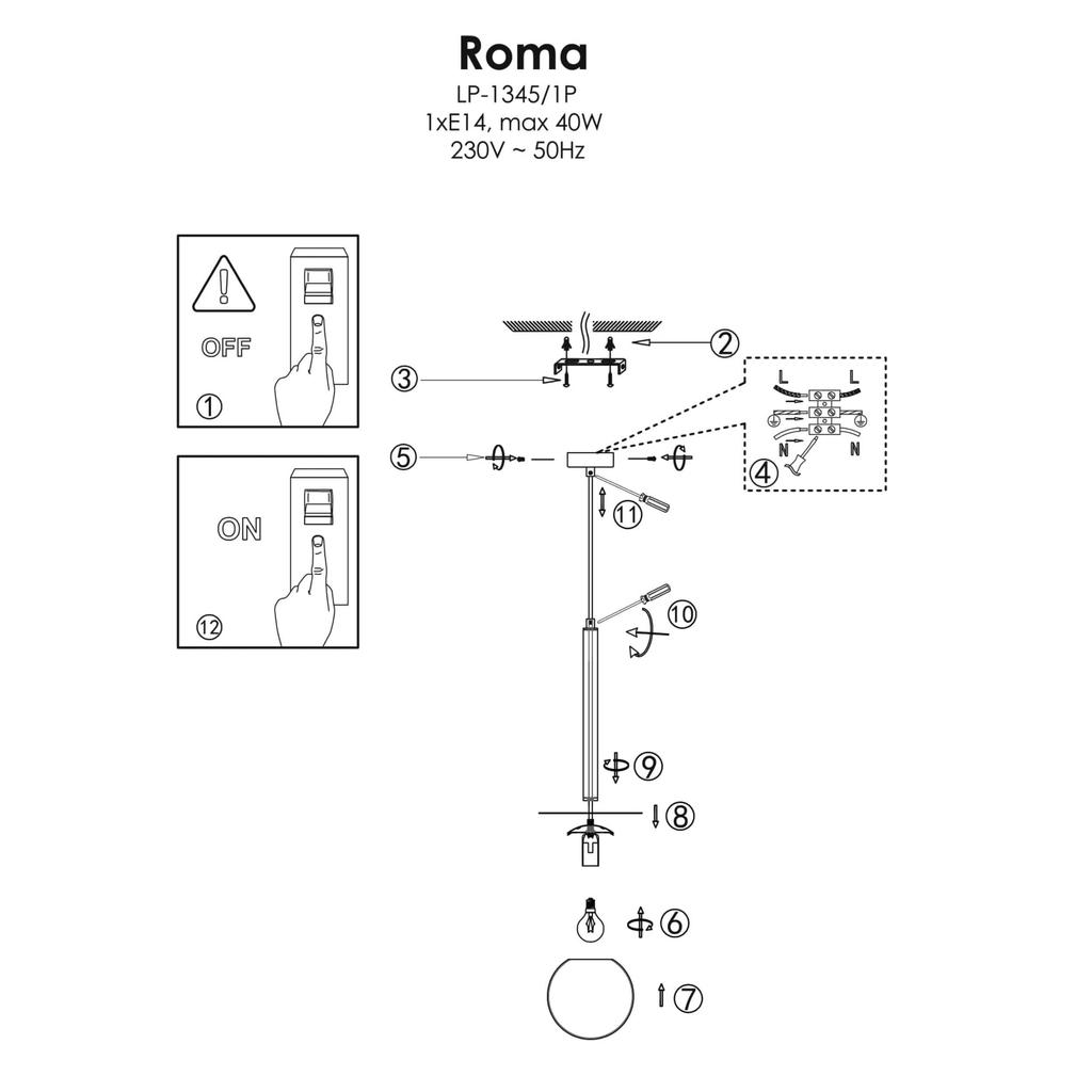 Lampa Wisząca Roma 1 E14 Czarny Light Prestige Lp-1345/1P Bk