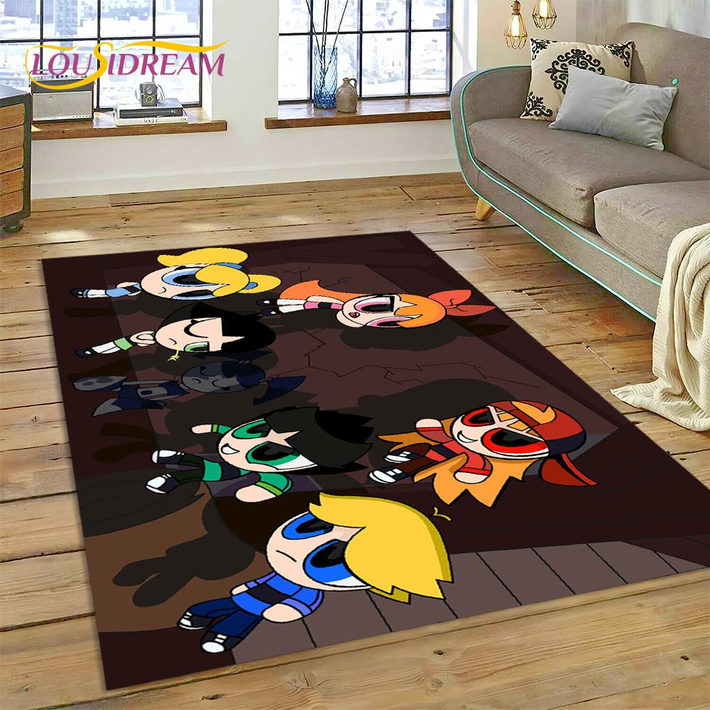 Cartoon Cute P-Powerpuff Girl Rug Carpet for Living Room Bedroom Home Decor,Floor Mat Non-slip Decoration for Sofa Doormat Gift