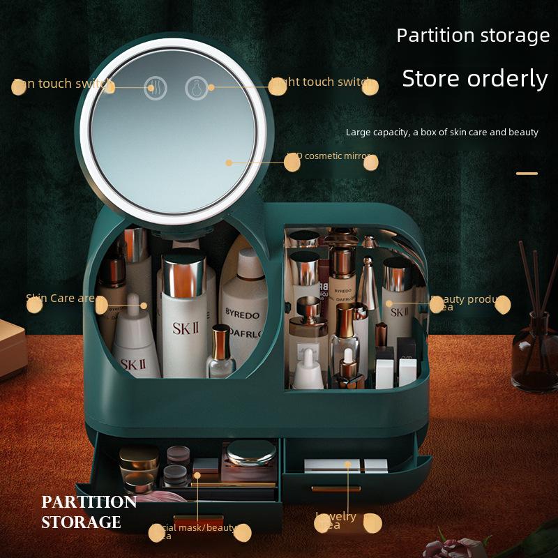 Creative LED Cosmetic Storage Box: Influencer Desktop Organizer with Large Capacity & Dustproof Skincare Holder