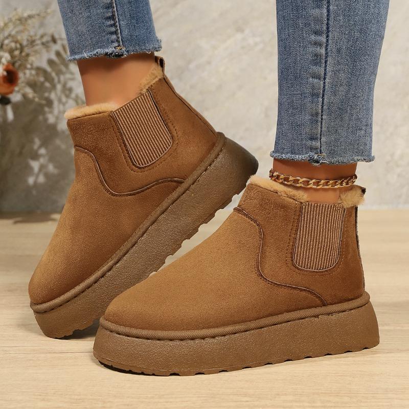 Snow Boots Women's Winter Warm Large Size Cotton Shoes Women's Winter New Solid Color Elastic Band Flat Bottom Short Cotton Boots
