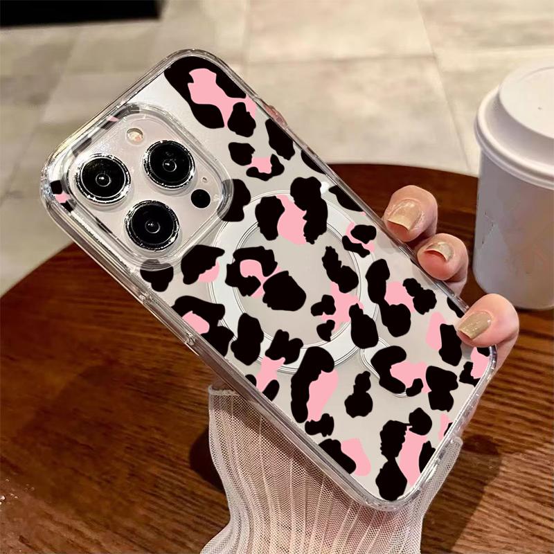 Fashion Black Pink Leopard Print Phone Case For iPhone 17 16 15 14 13 12 11 Pro Max 7 8 Plus 16E 17Air X XR XS Max Soft Cover