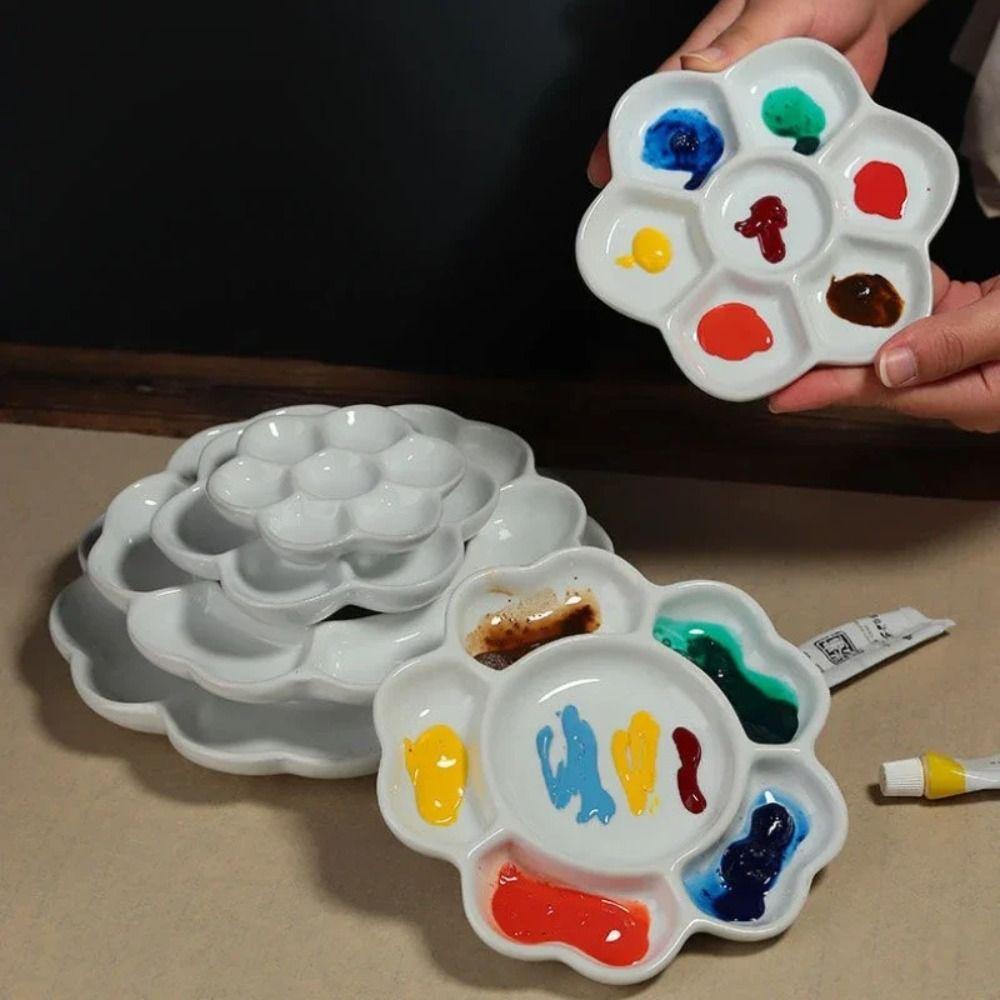 Portable Ceramic Paint Palette White Porcelain Palette Multiple Uses Mixing Colour Tray  Painting