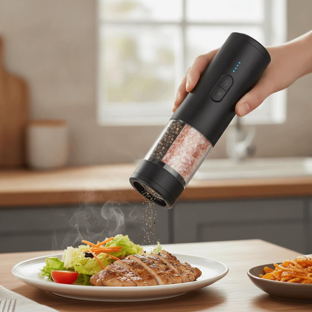 Dual Chamber Electric Pepper Salt Grinder Adjustable Burr Kitchen Spice Grinding Bottle  Cooking