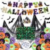 Halloween Decorations Kit - AIMOONSA - "Happy Halloween" Banner - 20 Printed Balloons - 180x76 Cm Fabric Backdrop - 12 3D Bats