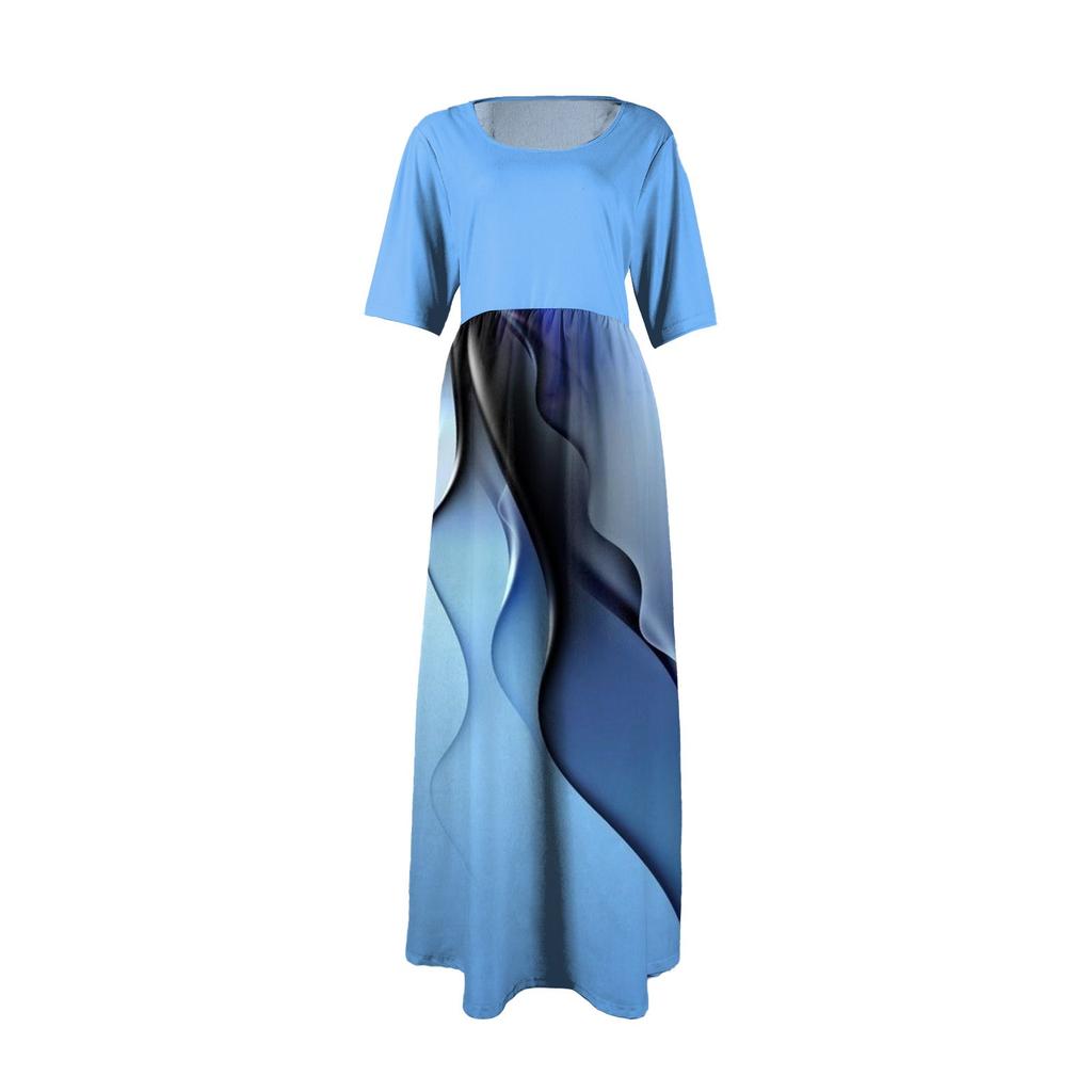Women's Fashion Casual Short Sleeve Round Neck Splicing Floral Print Elegant Temperament Dress