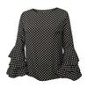 European & American Polka Dot Bell Sleeve Plus Size Chiffon Blouse