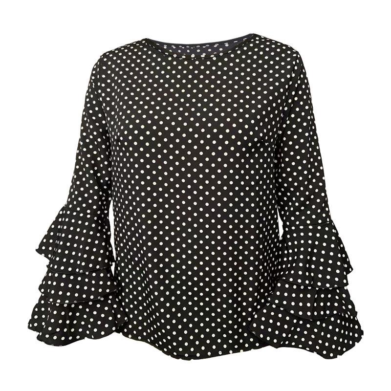 European & American Polka Dot Bell Sleeve Plus Size Chiffon Blouse