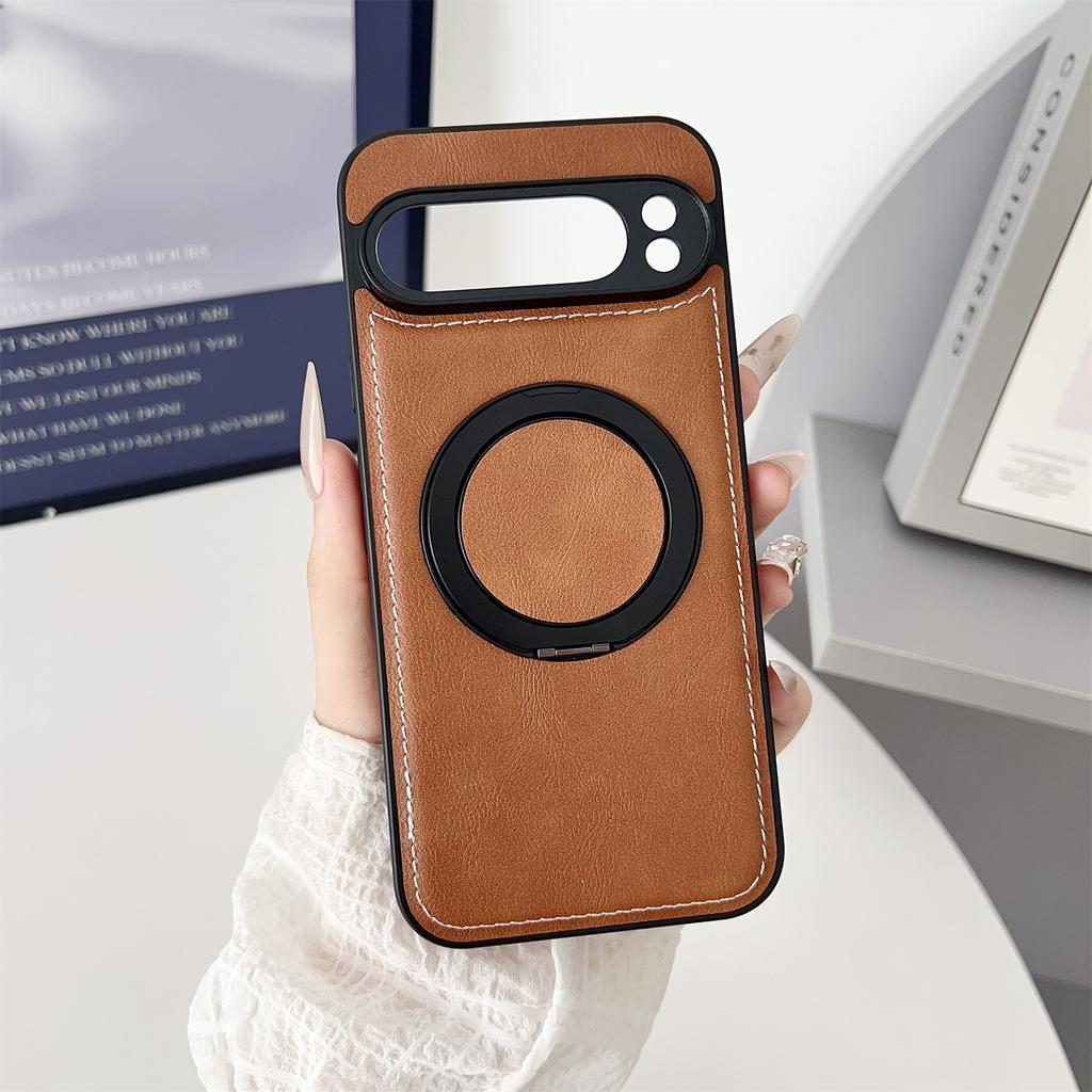 For Google Pixel 9 Pro XL Magnetic Case Calf Texture PU+TPU+PC Kickstand Phone Cover