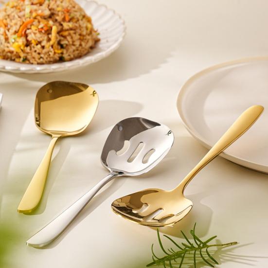 Stainless Steel Soup Spoon Kitchen Flatware Spoon Large Head Serving Ladle for Restaurant Cafeteria Buffet Home