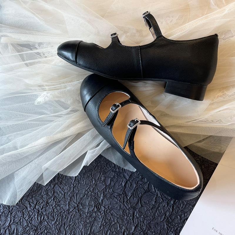 

5Cm small man small size small feet invisible inner height increase thick heel leather Mary Jane shoes women s high heel single shoes 34