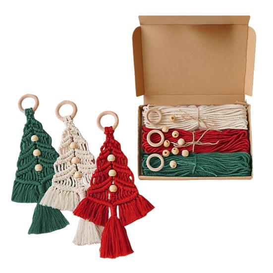 Cotton Rope Christmas Hanging Ornament Bohemia Hand Woven Wall Hanging Decoration with Wood Beads for Christmas Home Door
