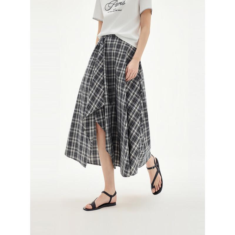 

ELLE Plaid Ruffle Irregular Hem A-Line Skirt S