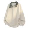 New Spring and Autumn Fashion Trendy Men's Round Neck Sweater Plaid Lapel Printed Pullover Sweater