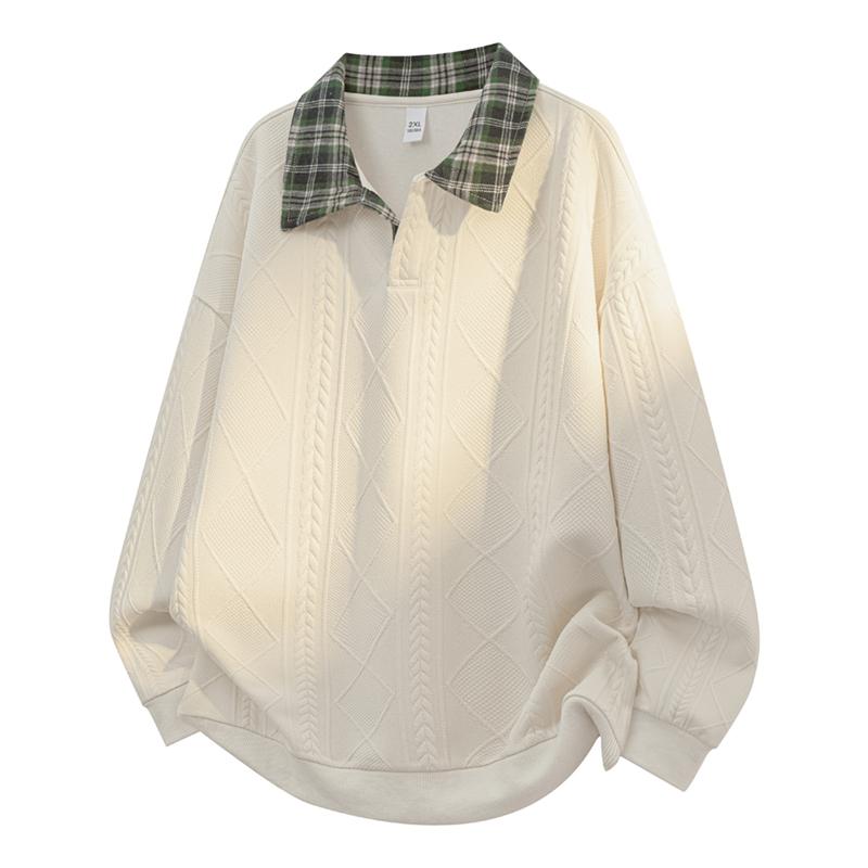 New Spring and Autumn Fashion Trendy Men's Round Neck Sweater Plaid Lapel Printed Pullover Sweater