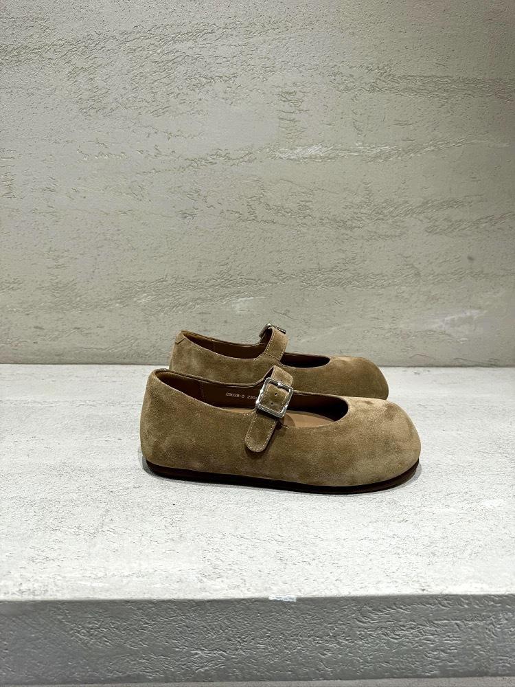 Sheepskin Version~ Spring and Autumn New Leather Inner Height Increase One-word Buckle with Shallow Mouth Mary Jane Single Shoes Women's Flat Loafers