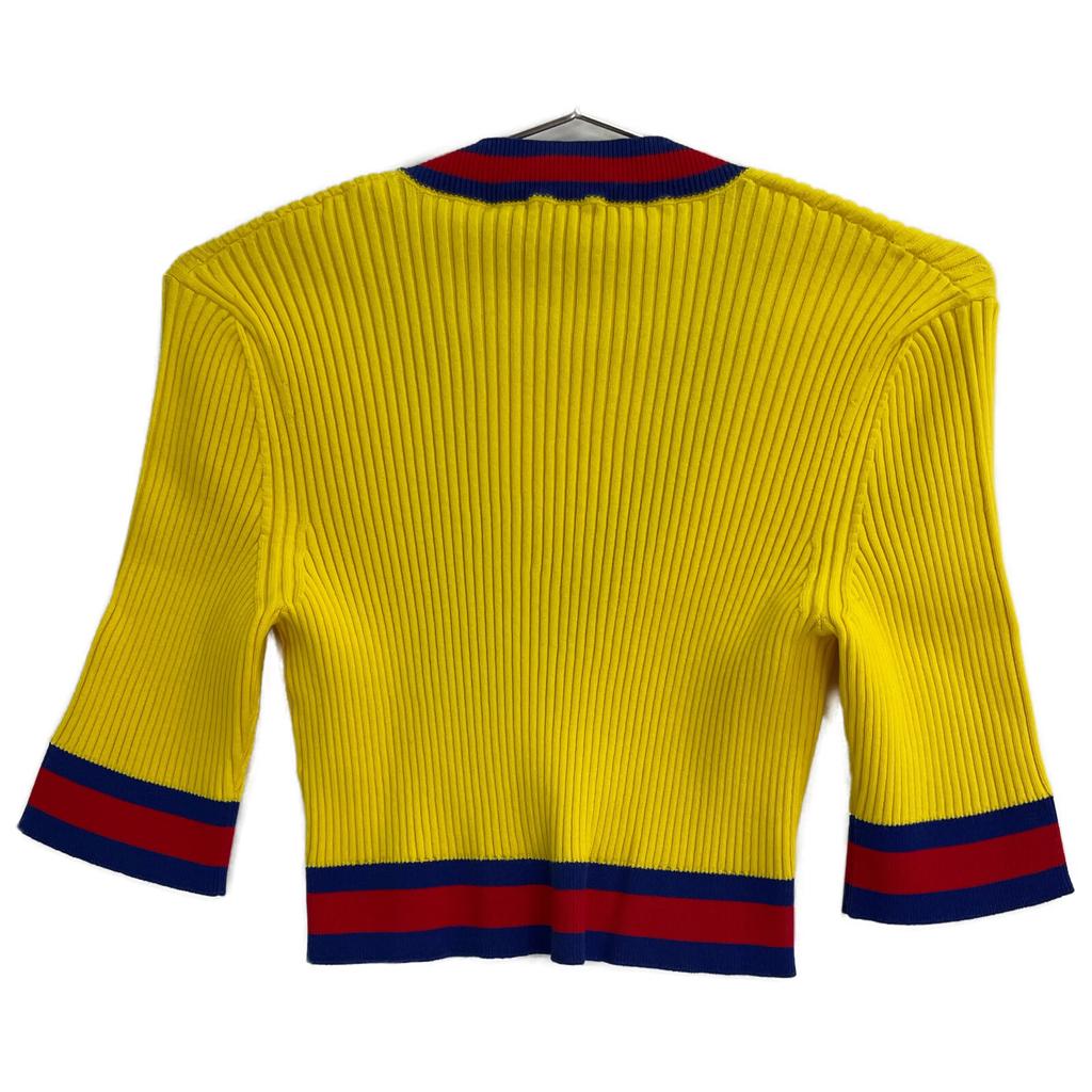 Gucci 756271 Yellow Stretch Viscose Top Cropped V-neck Knit Top Tops M yellowUsed