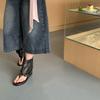 Black Leather Toe Sandals Willow Versatile Spring And Summer Height Increase Spice Girl Round Head Pants Cool Boots Women'S Riveting