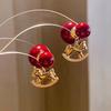 K Real Gold Electroplated Zircon Round Pony Stud Earrings New Chinese Retro Natal Year Earrings Light Luxury Niche Earrings