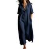 European and American women's clothing spring and summer new cotton and linen simple and elegant solid color short-sleeved lapel dress