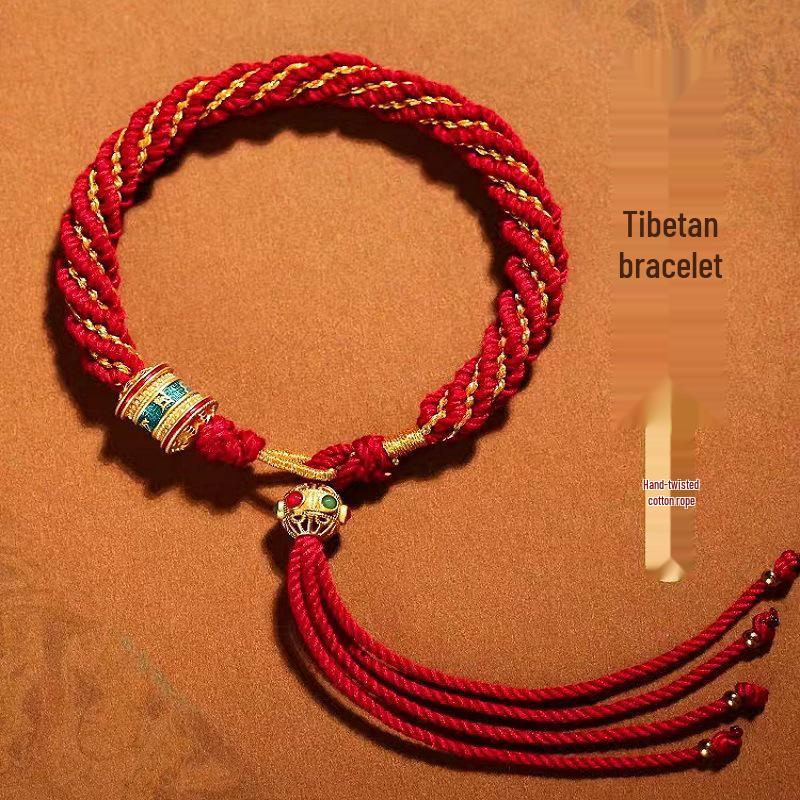 Colorful Tibetan Handmade Wealth God Bracelet – Cotton Thread Red String for Birth Year