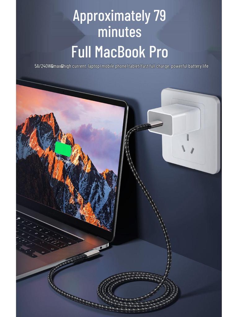 High-Speed USB 3.2 C To C Elbow 8K Screen Casting Cable, 240W 5A Fast Charge, 20Gbps