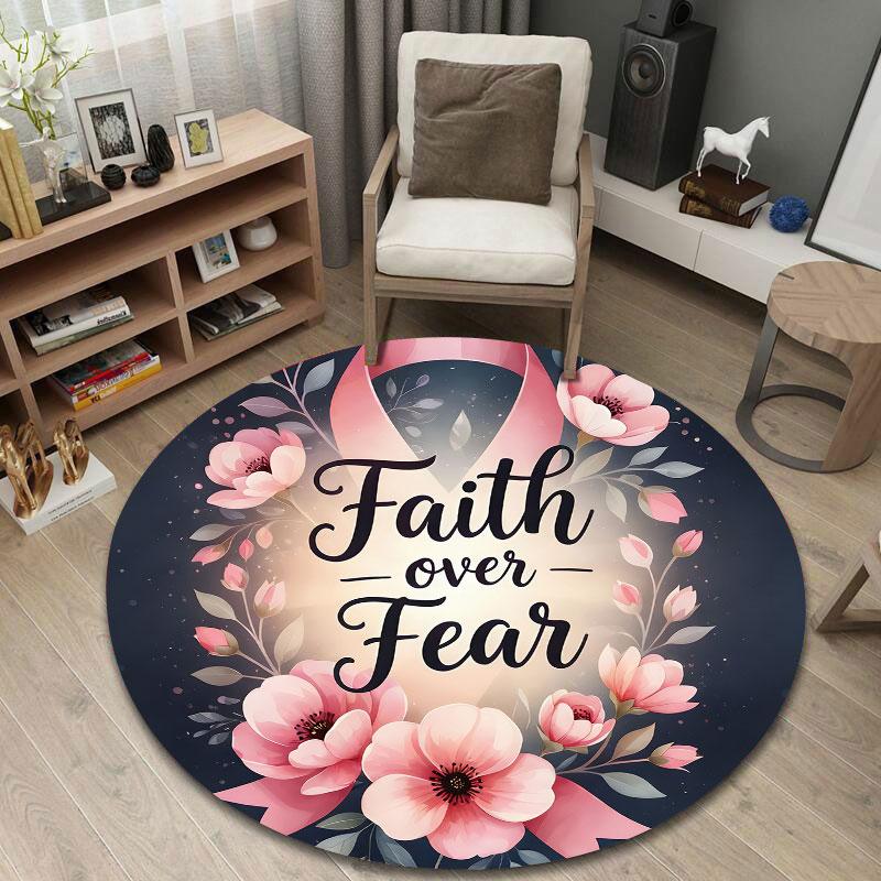 Artistic Round Floral Multicolor Carpet, Non-Slip Floor Mat for Hallway