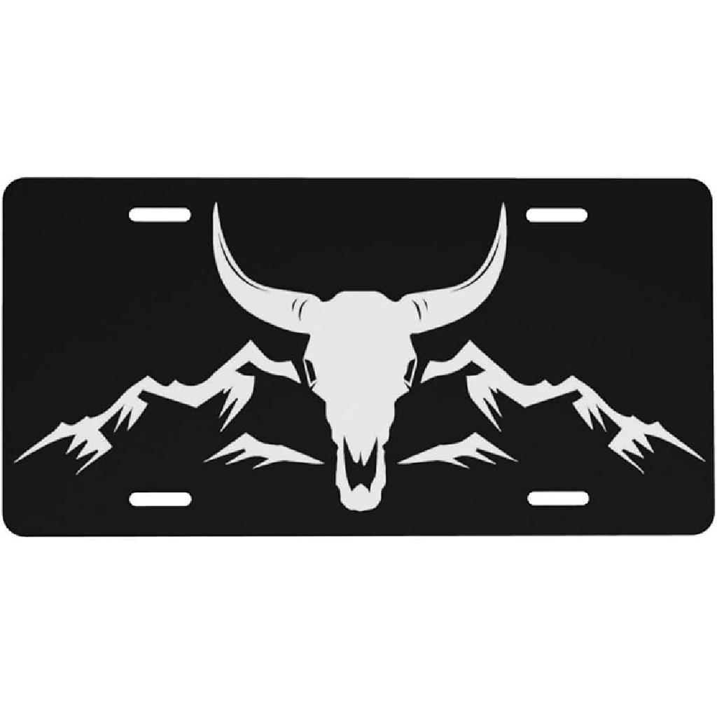 Bison Mounta Aluminum License Plate 6 X 12 Inch Metal Car Front License Plate Cover Car Decor Accessory Novelty Vanity Decoration Tag With 4 Holes