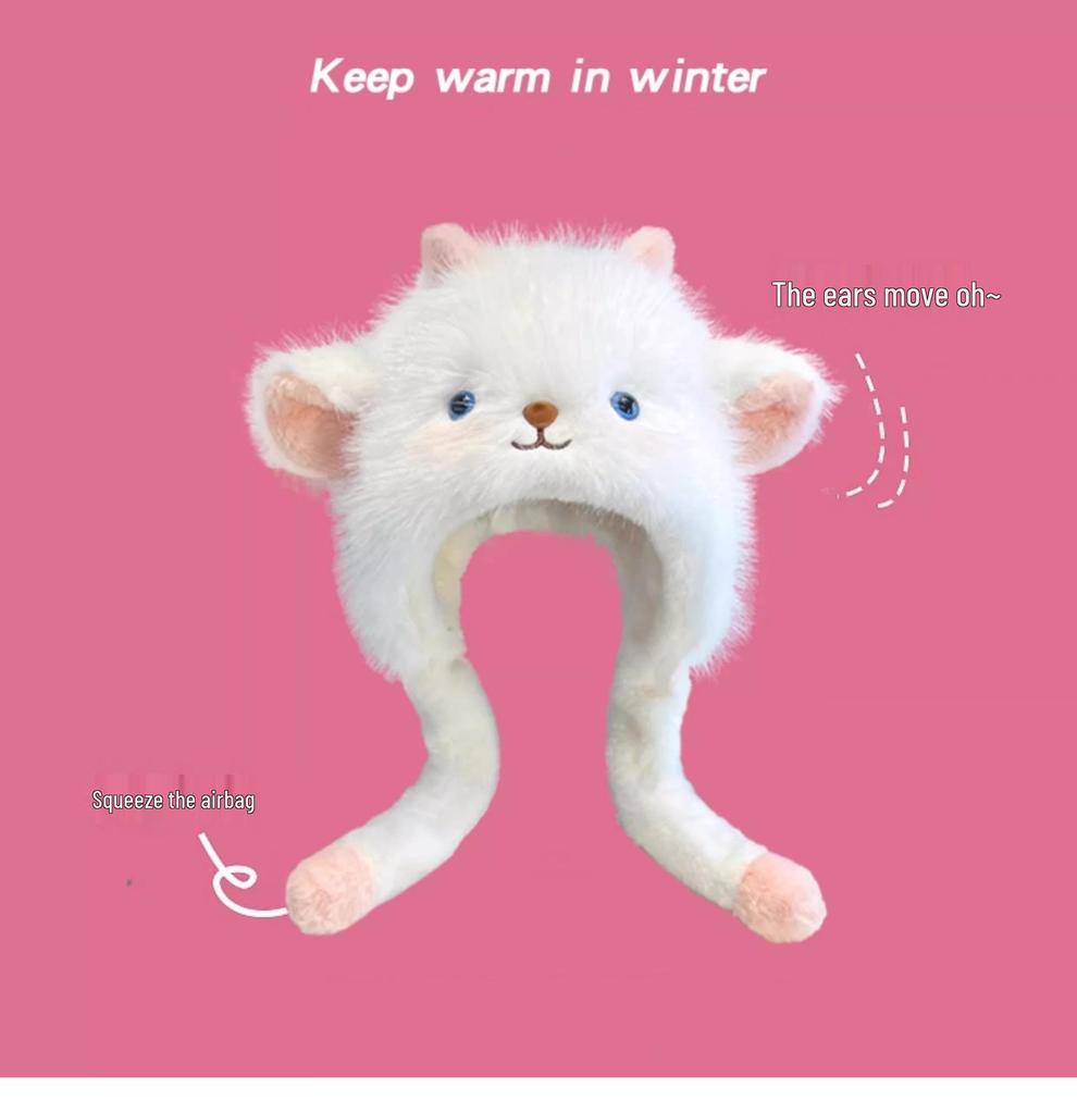 Lamb Plush Women’s Winter Hat with Moving Cartoon Ears – Warm & Cute Ear Protection