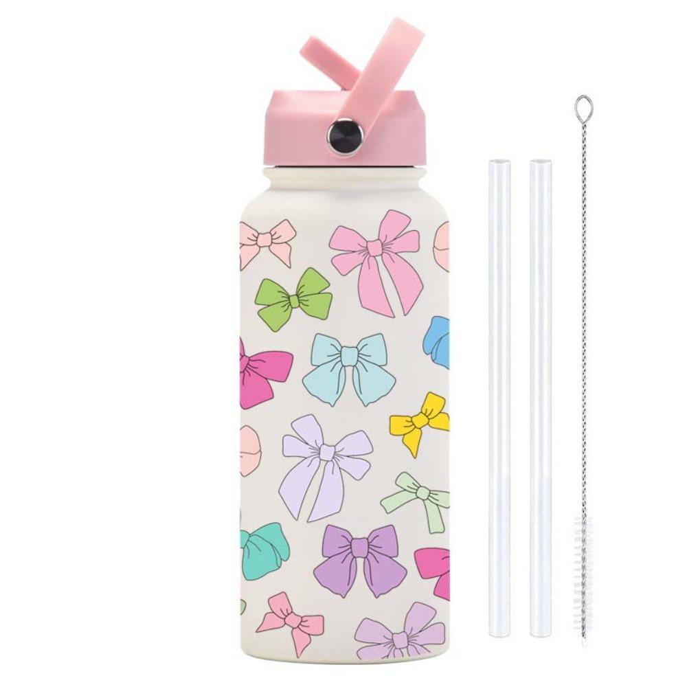 Portable 1000ML Thermos Bottle Aesthetic Leak Proof Insulated Tumbler with Straw Large Capacity Stainless Steel