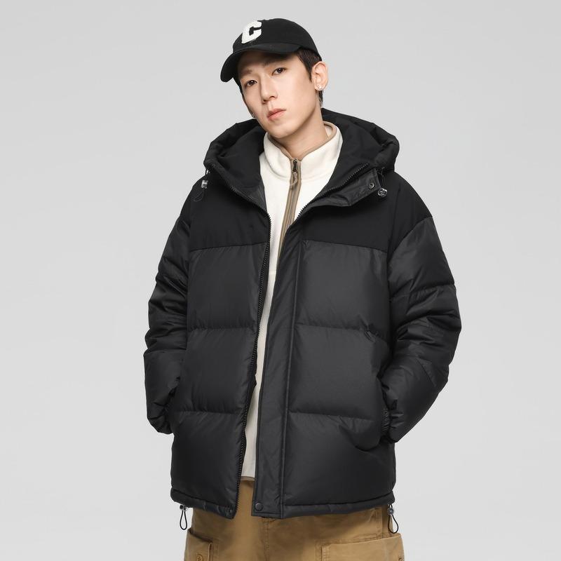 Autumn and winter new coat men's solid color hooded loose warm white duck down men's and women's couples
