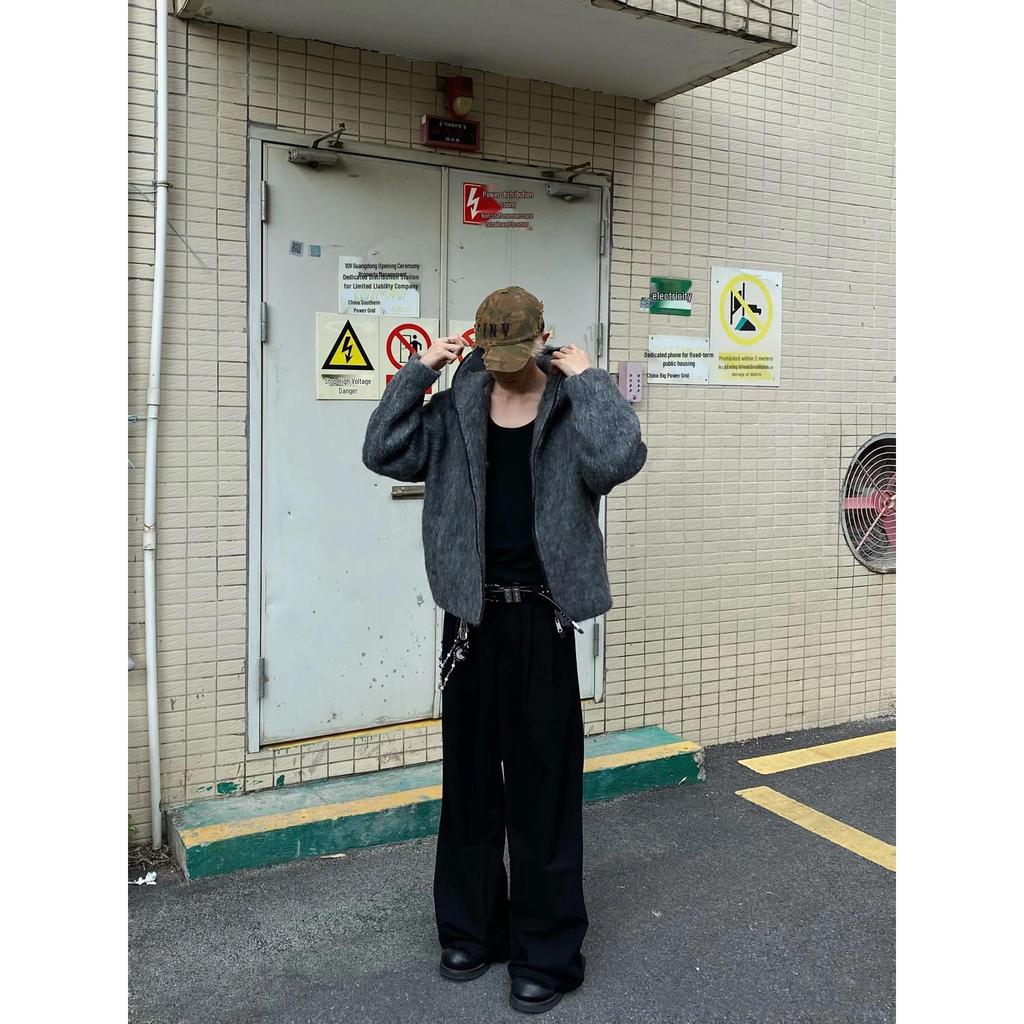 70% Wool Full-Zip Mohair Hooded Sweater Jacket for Autumn/Winter