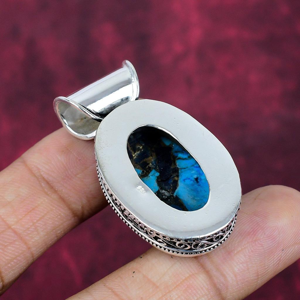 Kupfer Lapis Türkis Handgefertigter Edelsteinanhänger, 925 Massiv Sterlingsilber Anhänger Antikschmuck, Für Verlobungsgeschenk