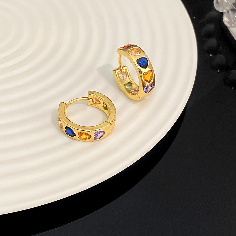Zircon Heart Hoop Earrings: Japanese & Korean-Inspired Women's Fashion, Elegant Simple Design, Light Luxury Jewelry.