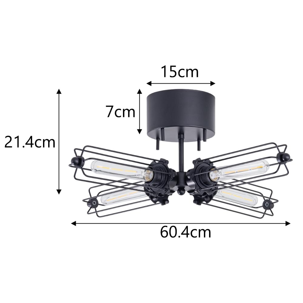 Nordic style ceiling LED for living dining black 4-light light, stylish, antique-style lighting, simple, compatible, cafes, children's rooms,