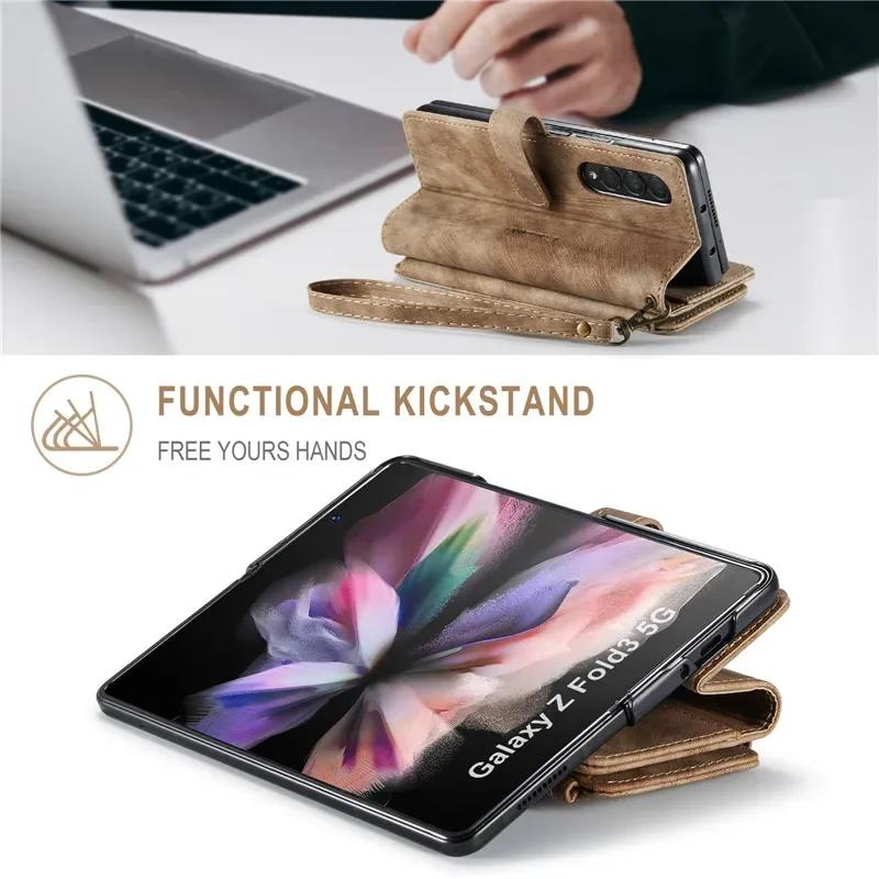 Business Flip Leather Phone Case For Samsung Galaxy Z Fold 7 6 5 4 S25Ultra S24 FE S23 S22 S21 S20 Plus Zipper Wallet Card Cover