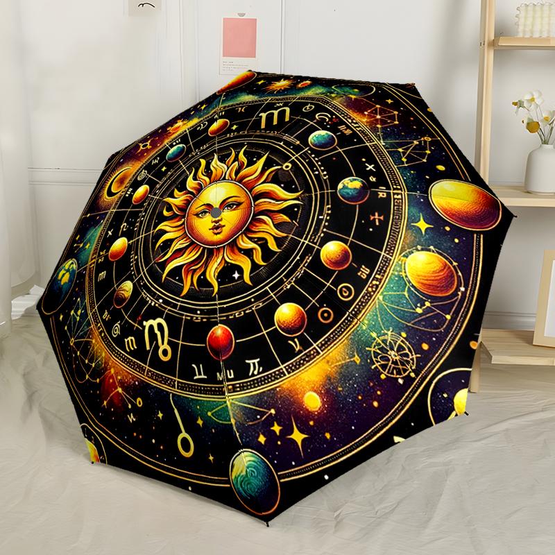 Sonne und Mond Wahrsagerei Automatischer Regenschirm, Kompaktes Design mit 8 Speichen, Faltbar und Tragbar, Outdoor-Freizeit und Täglicher Gebrauch-ideales Geschenk