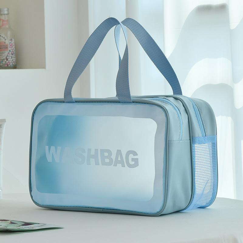 Handheld Large Capacity Travel Transparent Toiletry Bag Pu Waterproof Frosted Makeup Cosmetics Storage