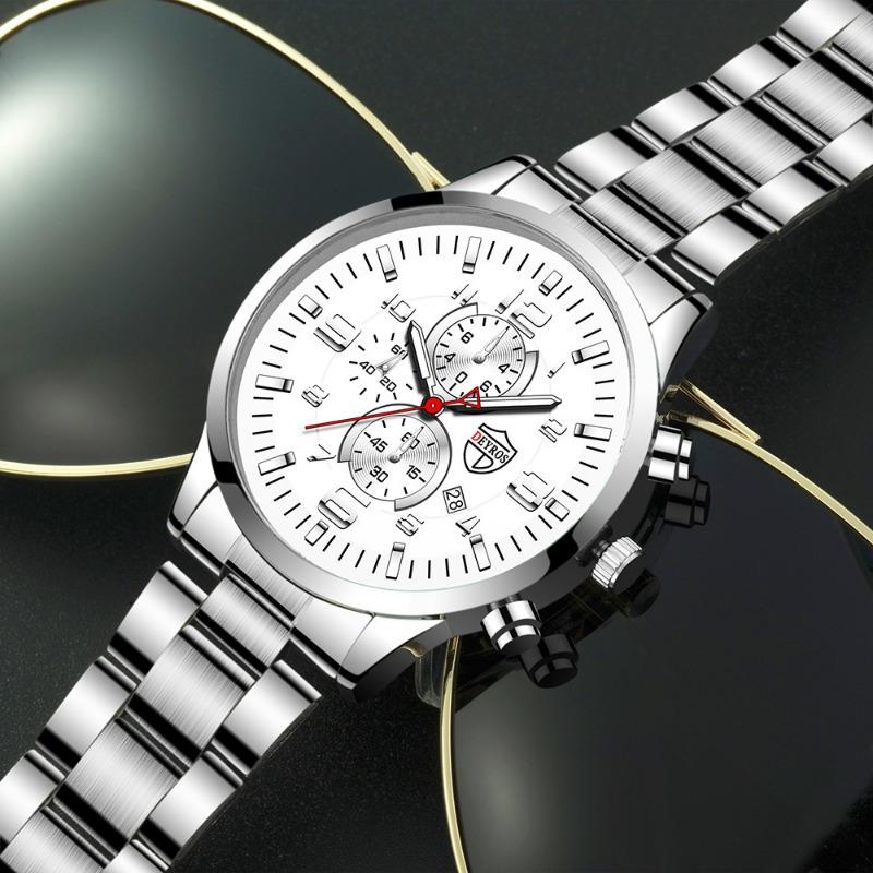 DEYROS Business Golden Men's Watch Casual Men's Calendar Watch Luxury Men's Stainless Steel Strap Quartz Watch